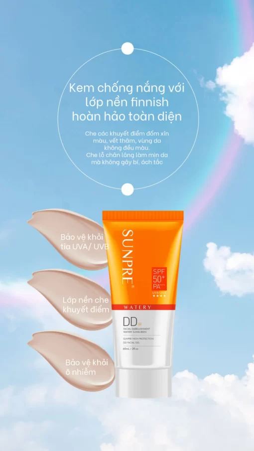 Kem chống nắng màu kem nền SUNPRE High Protection DD Facial Gel SPF50+/PA+++ thẩm thấu nhanh