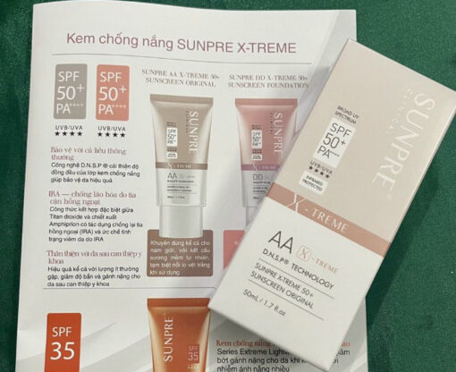 Kem chống nắng cao cấp không màu SUNPRE AA X-Treme 50+ Original Sunscreen SPF50+/PA+++ được kiểm định