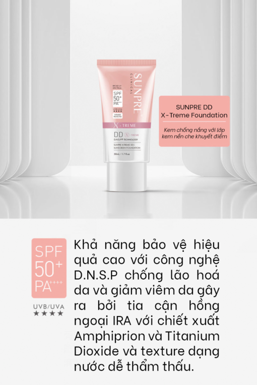 Kem chống nắng cao cấp màu kem nền SUNPRE DD X-Treme 50+ Sunscreen Foundation SPF50+/PA+++ công dụng tốt