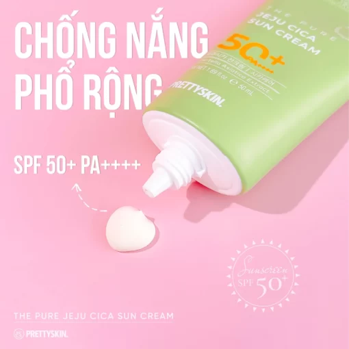 Kem chống nắng rau má Pretty Skin The Pure Jeju Cica Sun Cream SPF50+ PA++++ chống nắng tốt