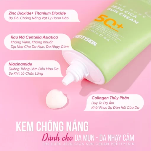 Kem chống nắng rau má Pretty Skin The Pure Jeju Cica Sun Cream SPF50+ PA++++ nhiều ưu điểm